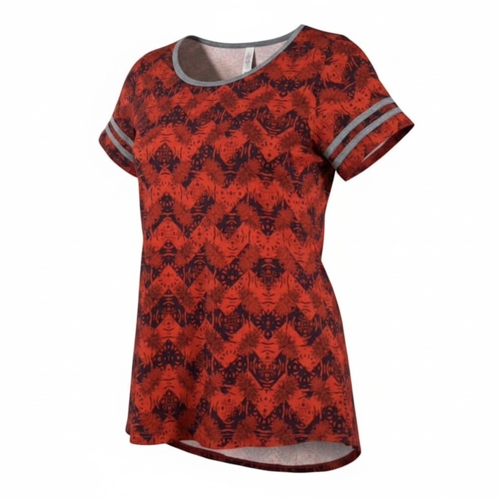 LuLaRoe‎ Randy Top Womens XS Red Black Chevron Geometric High Low Short Sleeve